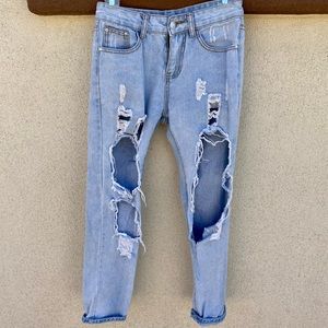 Ripped Hollow Out Straight Leg Jeans High Waisted